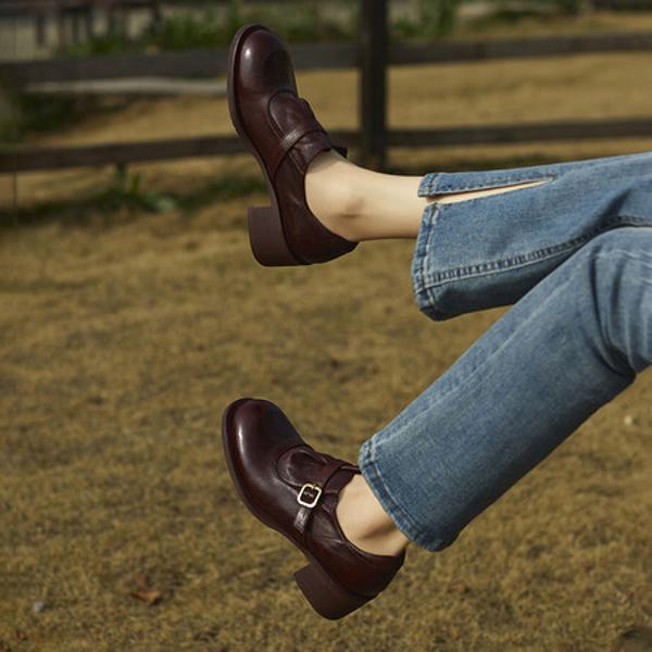 Handcrafted Luxury Leather Women's Shoes for Elegance(Edfmr7365)